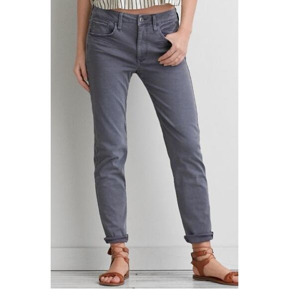 American Eagle Super Stretch Tomgirl Jeans Women’s 10 Gray-Green Relaxed Fit - Picture 1 of 13